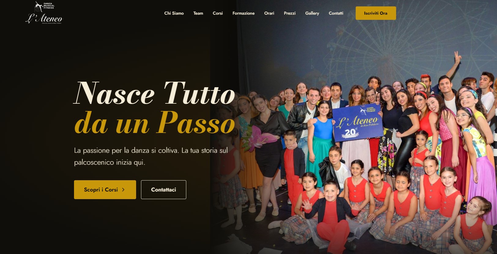 Anteprima della homepage dell'Ateneo di Rita Polidoro con hero section, navigazione e immagini della scuola di danza.
